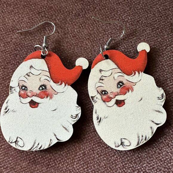 Wooden Vintage Santa Claus Decor Drop Earrings - Picture 2 of 2